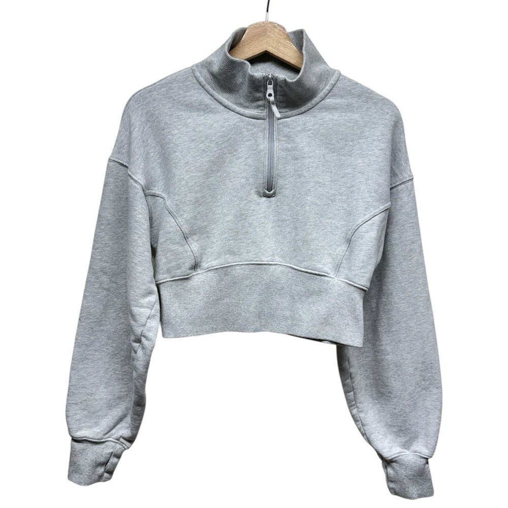 Aerie Offline 1/4 Zip Crop Sweatshirt Women Sz M Gray Boho Pullover Mock Neck